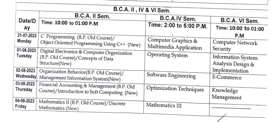 RMLAU BCA Exam Schedule 2023